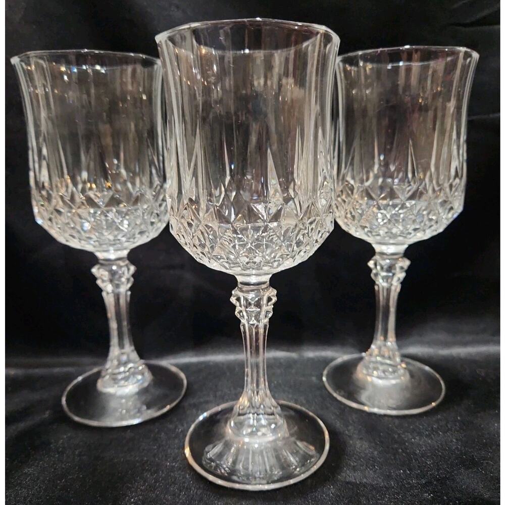 Vintage Cristal D'Arques-Durand Longchamp Crystal Wine Glasses 6.5”H Set Of 3